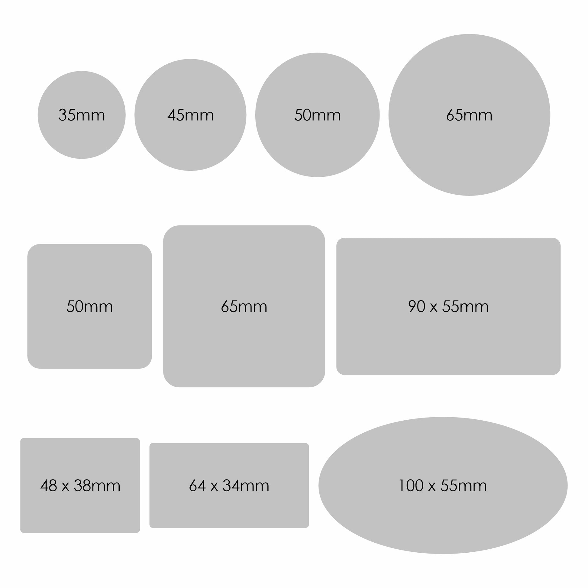 Picture of label sizes to scale