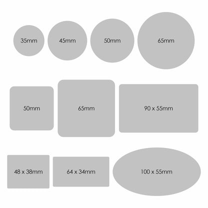 Picture of label sizes to scale