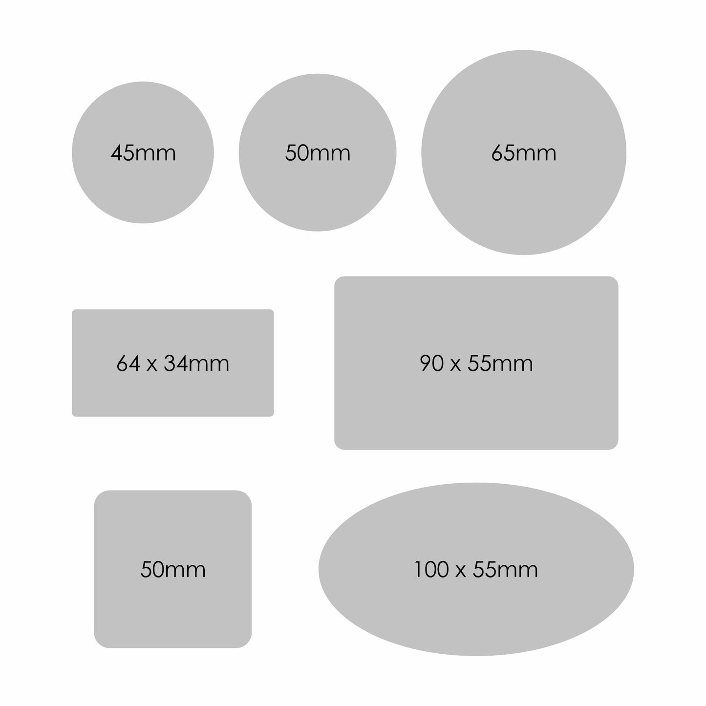 Picture of label sizes to scale